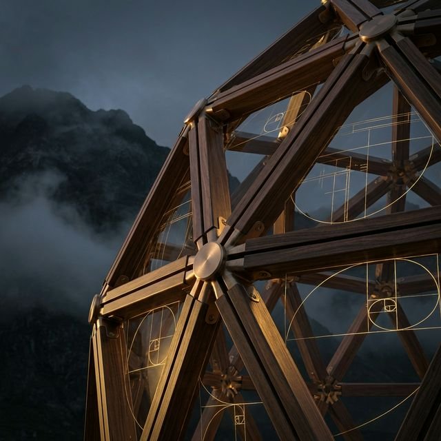 Sophisticated geodesic engineering detail with golden ratio patterns