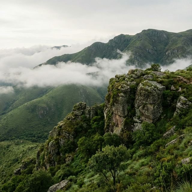 Misty mountain peaks representing clean air in Yacanto